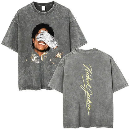 Washed Vintage Michael Jackson Face Graphic T-shirt Men Women Fashion Hip Hop Oversized T-shirts Male Retro Gothic Rock T Shirts