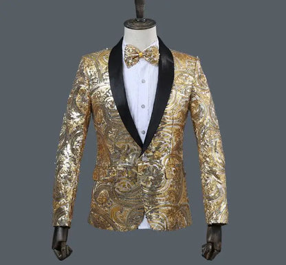 2026 New Men's Red Suit Jacket, Wedding Party Slim Dress Coat, Sequin Decoration Luxurious Blazers Blue Green Terno Masculino