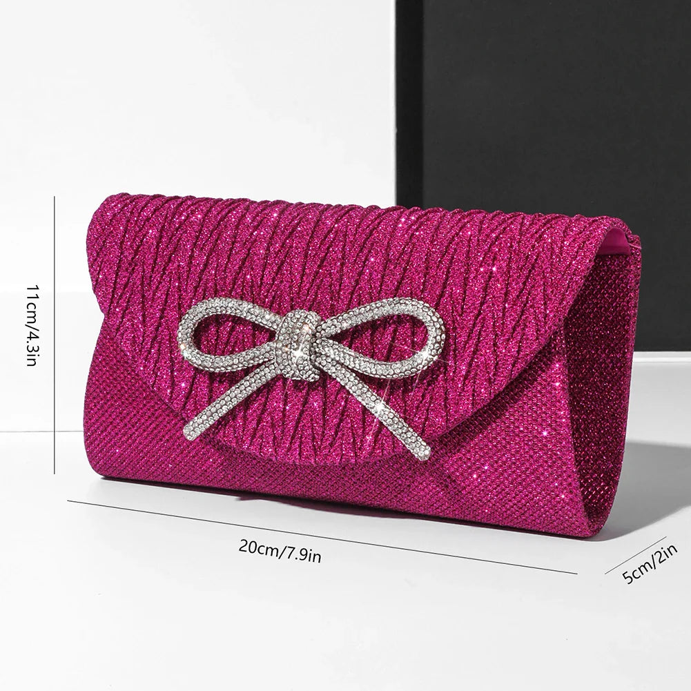 Women Elegant Evening Handbag Shiny Crystal Bow Flap Clutch Purse Envelope Dinner Evening Clutch Bags Wedding Party Prom Purse