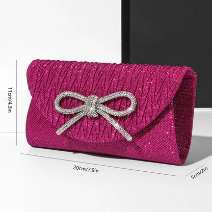 Women Elegant Evening Handbag Shiny Crystal Bow Flap Clutch Purse Envelope Dinner Evening Clutch Bags Wedding Party Prom Purse
