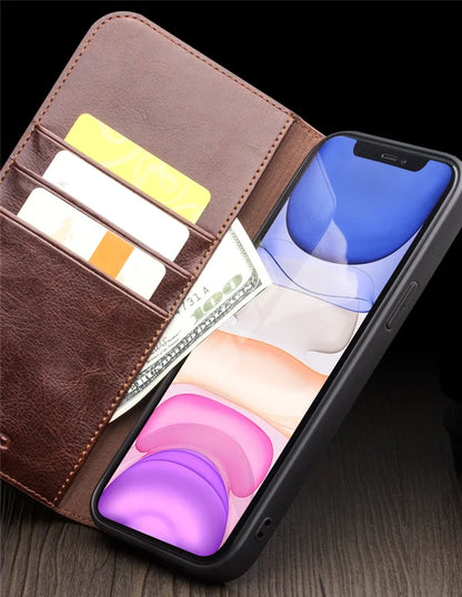 Luxury Thin Case for iPhone15 14 13 12 11 Pro Max Mini Genuine Leather Fashion Cover for XR XS Max 7 8 14 Plus Card Slot