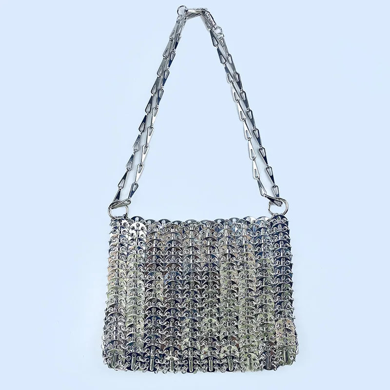 2024 Hot selling metal sequin high-capacity mobile phone cross-body chain bag handmade bag for women's fashion trend