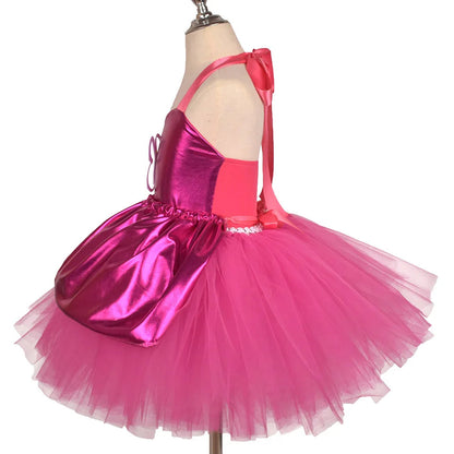 Princess Girls Rosy Knee Length Rose Red Tutu Dresses for Girl Letter B Birthday Party New Year Christmas Costumes Margot Robbie