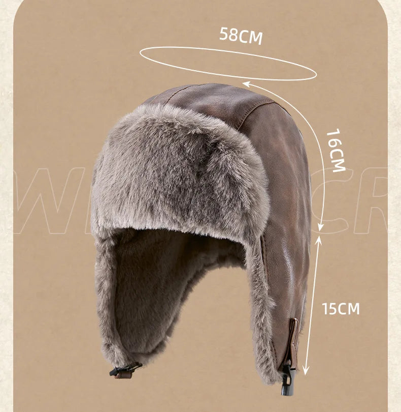 Men Winter Trapper Aviator Trooper Earflap Warm Russian Waterproof Ski Hat Women Bomber Cap Ear Protectors Dad Thick Fleece Hats
