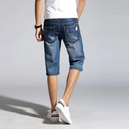 Men Clothes 2024 Men's Shorts Knee Length Breeches Hot Capris Male Denim Shorts Men Stretch Shorts Jeans Bermuda Black Grey Blue