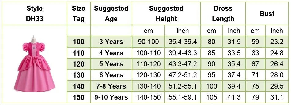 Cosplay Peach Costume for Girl Summer Bubble Sleeve Princess Elegant Dress Kids Halloween Christmas Party Dress Children Clothes
