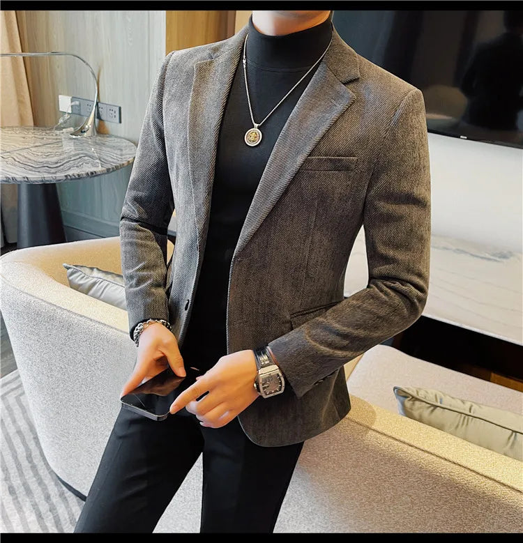 British Style Solid Color Slim Suit Jacket Men Fashion Casual Business Blazers Coats High Quality Social Wedding Elegant Jackets