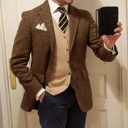 Men's Blazer Herringbone Single Breasted Casual Elegant Man Suit Jackets Coat High Quality Men's Stage Clothing Male Clothes