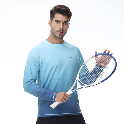 Summer Men's Long Sleeve T-Shirt UPF 50+ Rash Guard Gradient Shirt for Sport Fishing Hiking Workout Outdoor Pullover Shirt
