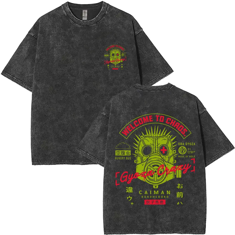 Anime Dorohedoro Kaiman Washed T-Shirt Men's Women Clothing Hip Hop Gothic Y2k T-Shirt Oversized Short Sleeve Cotton Tees Tops