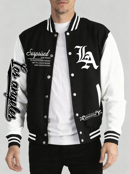 Los Angeles Art Letter Prints 2 Colors Tops Men Autumn Winter Casual Jackets Fashion Soft Baseball Jersey Loose Sports Clothes