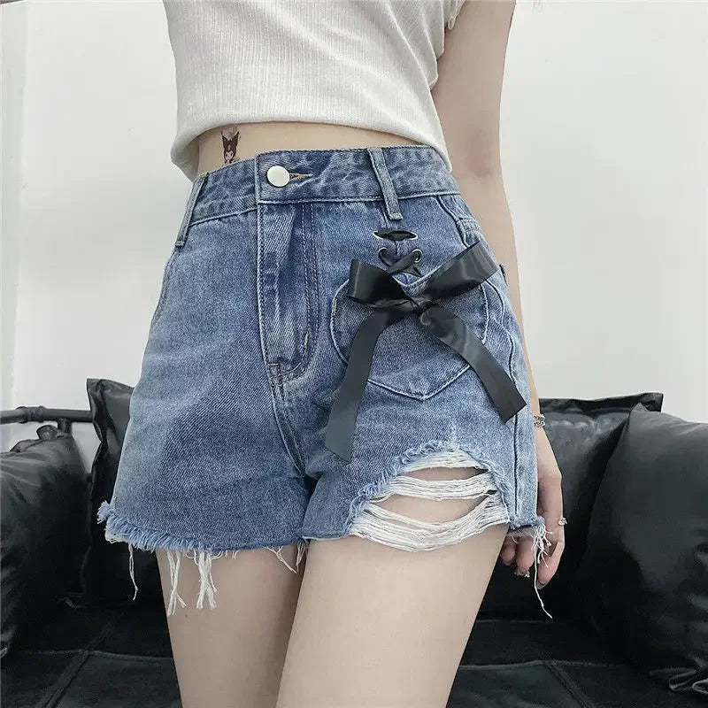 Classic Bow High Waist Short Jean Pants Woman New In Casual Jorts Hot Stretchy To Wear Harajuku Fashion Denim Shorts for Women
