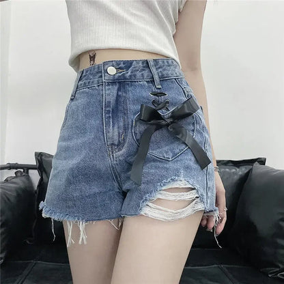 Classic Bow High Waist Short Jean Pants Woman New In Casual Jorts Hot Stretchy To Wear Harajuku Fashion Denim Shorts for Women