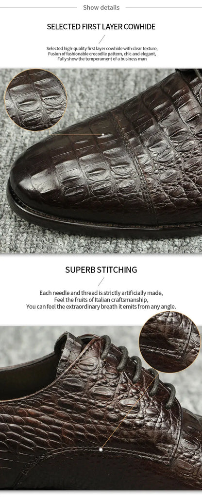 Luxury Crocodile Pattern Genuine Leather Shoes Handmade Men's Vintage Casual Leather Shoes Custom Pointed Toe Oxford Dress Shoe