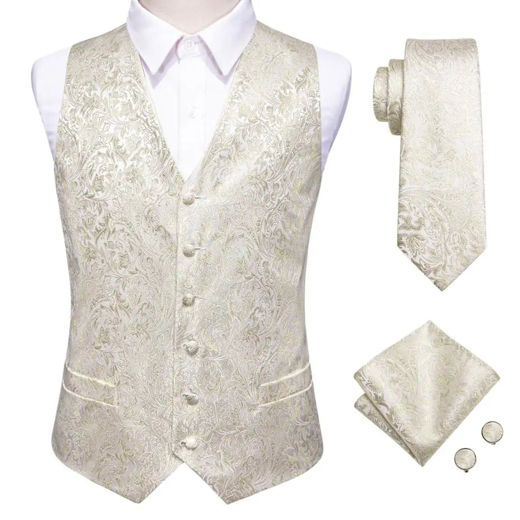 Mens Vests Tie Sets V-Neck Grey Red Purple Blue Green Pink Black Waistcoat Hanky Cufflinks Wedding Business Designer