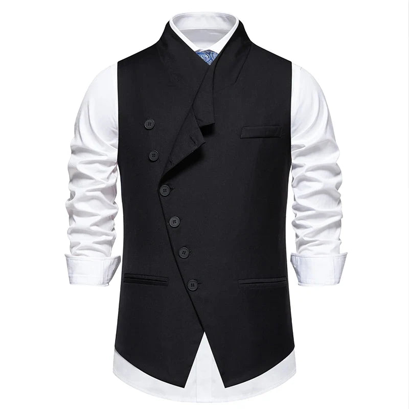 Men's Wedding and Party Vest with Diagonal Front Placket and Single-Button Closure