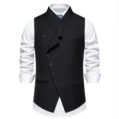 Men's Wedding and Party Vest with Diagonal Front Placket and Single-Button Closure