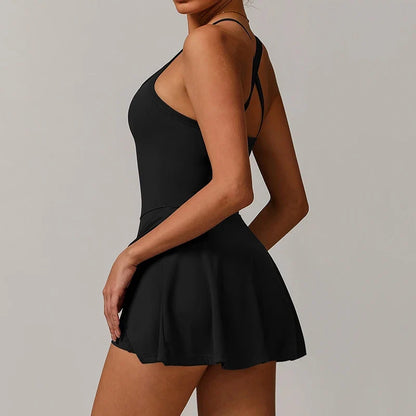 Womens Tennis Dress with Shorts Underneath Workout Dress with Built-in Bra Deep V Neck Athletic Dresses Golf Dress