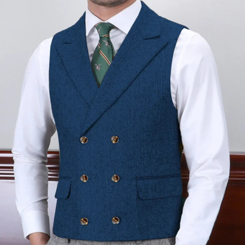 Men Vest Gray Herringbone With Lapel Double Button Waistcoat For Wedding Business Banquet Work Daily Casual Men Suit Vest