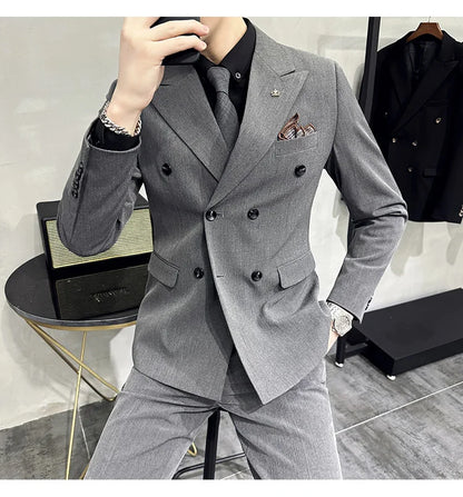 Jackets + Pants / Groom's Wedding Dress Best Fashion Mans Double -breasted Suit Blazer Trousers Male Formal Business Office Suit