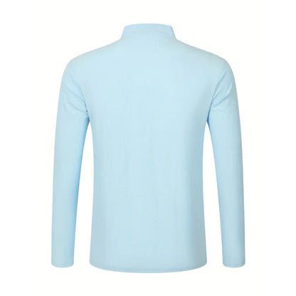 Men Mandarin Collar Long Sleeve Henley Cotton Linen Shirt Chest Pocket Breathable Beach Travel Daily Casual V Neck Top