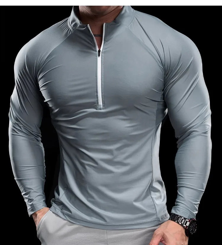 2024 New Men Sports T-shirt Gym Fitness Tops Running Training Clothes Autumn Round Neck Quick-drying Breathable Long Sleeves