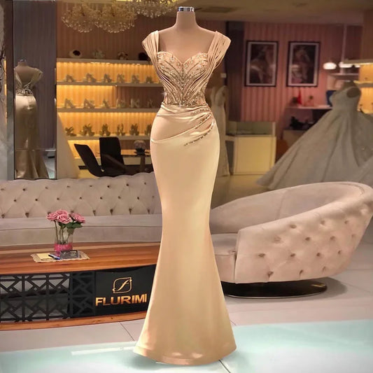 Sexy Prom Dress Crystal Beaded Through Cap Sleeves Sweetheart Mermaid Formal Party Elegant Luxury Evening Dress Customized 2025