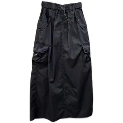Vintage Skirts for Women American Fashion High Waist Back Slit Cargo Skirt Streetwear All-match Pockets Trendy Harajuku Chic New