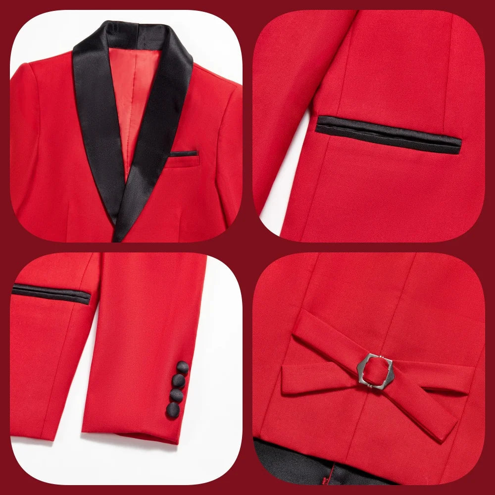 Boys' Formal Red  Black Tuxedo Suit with Black Bow Tie Elegant Flower Boy Outfit Weddings Kids' Formal Events  Special Occasions