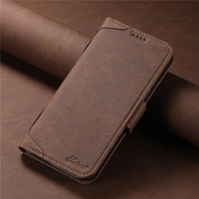 Magsafe Business Leather Wallet Phone Case For iPhone 12 13 14 15 Pro Max Plus 16 17 Pro Max With Flip Card Holder Cover
