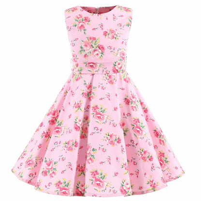 Girl's Retro Dress,Summer Princess Sleeveless Polka Dots Cotton Lightthin Romantic Floral 50s Vintage Dress Party Wedding Daliy