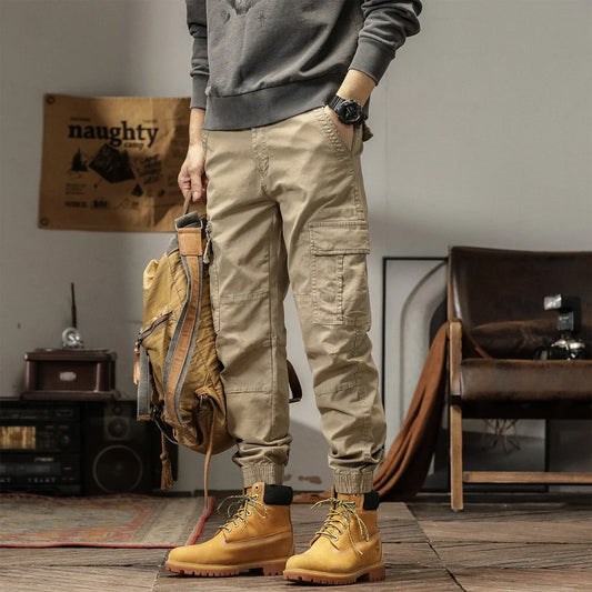 Length Men's Cargo Pant Cotton Stretch Casual Camouflage Trouser Male Camo Cuff Jogger Multi Zip Pocket Outfit Zipper Tied