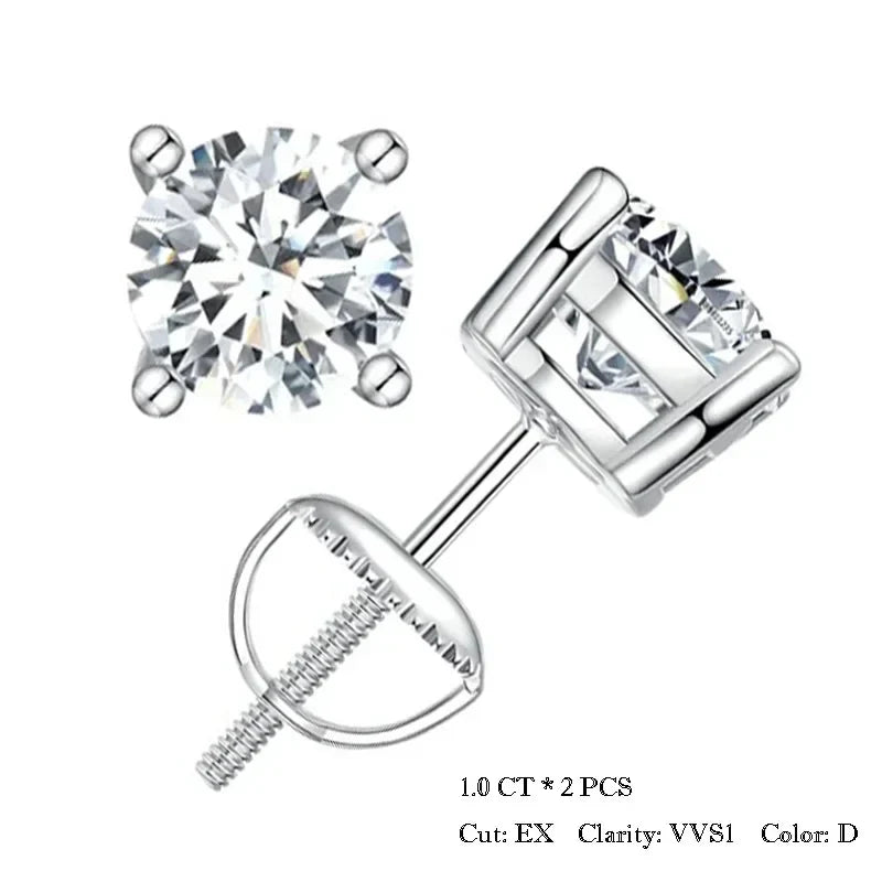 0.5-1ct Moissanite Screw Back Earrings for Women, D Color VVS1 Clarity Lab Created Diamond Earring White Gold Earrings