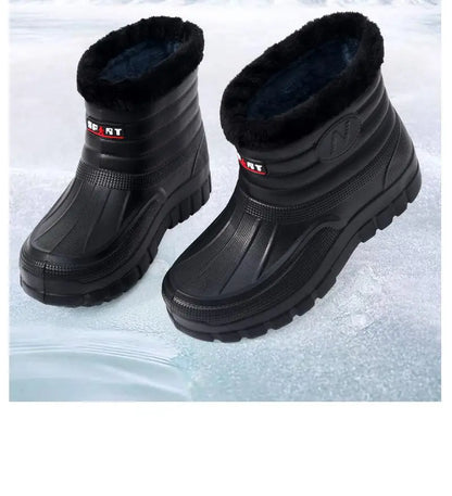 40-45 Men Rain Boots Winter Waterproof Shoes Ankle Snow Botas Plush Thick-soled Anti Slip High Top Zapatos Water Warm Footwear 1