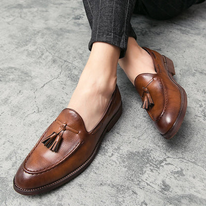 Men Small Fringe Loafers PU Low Heel Business Casual Formal Men Shoes