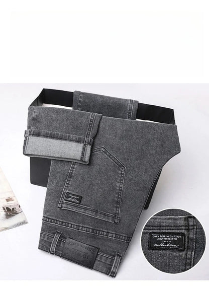 Men's New Stretch Straight Jeans Business Versatile Trendy Youth Casual Regular Long Pants for Spring Autumn Male Denim Trousers