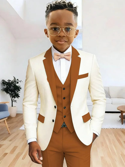 Multi-colors Boys Suits 3 Pieces Jacket Vest Pants Wedding Ring Bearer Outfit Handome Slim Fit Tuxedo For Birthday Party