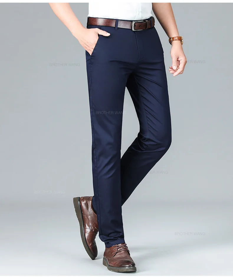 Bamboo Fiber Summer Casual Pants Men's Ultra-thin Iron-free Anti-wrinkle Loose Business Straight Elastic Trousers Brand Clothing