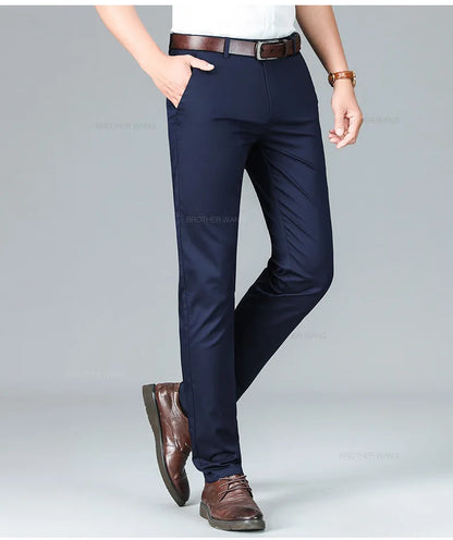 Bamboo Fiber Summer Casual Pants Men's Ultra-thin Iron-free Anti-wrinkle Loose Business Straight Elastic Trousers Brand Clothing