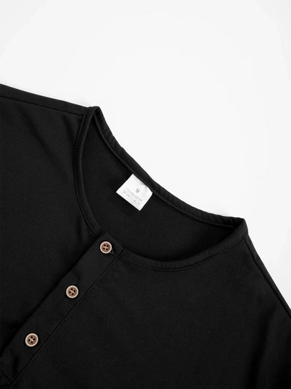 Men's Henery Neck Button Long Sleeve T Shirt Solid Color Spring Summer Breathable Tshirt Fashion Casual Slim Tops Classic Shirts