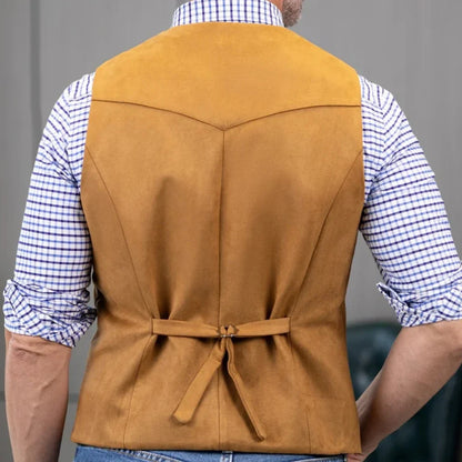 Men Vest Gold Suede Velvet Single Button V Neck Waistcoat For Wedding Birthday Party Business Work Daily Casual Men Suit Vest
