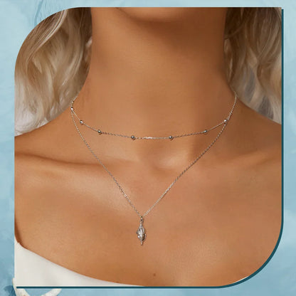 925 Sterling Silver Conch Layered Pendant Necklace Multilayer Stylish Choker Necklace for Women Ocean Series Jewelry