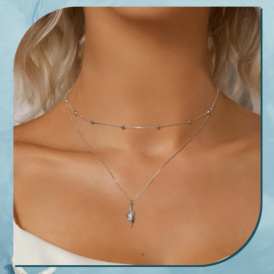 925 Sterling Silver Conch Layered Pendant Necklace Multilayer Stylish Choker Necklace for Women Ocean Series Jewelry