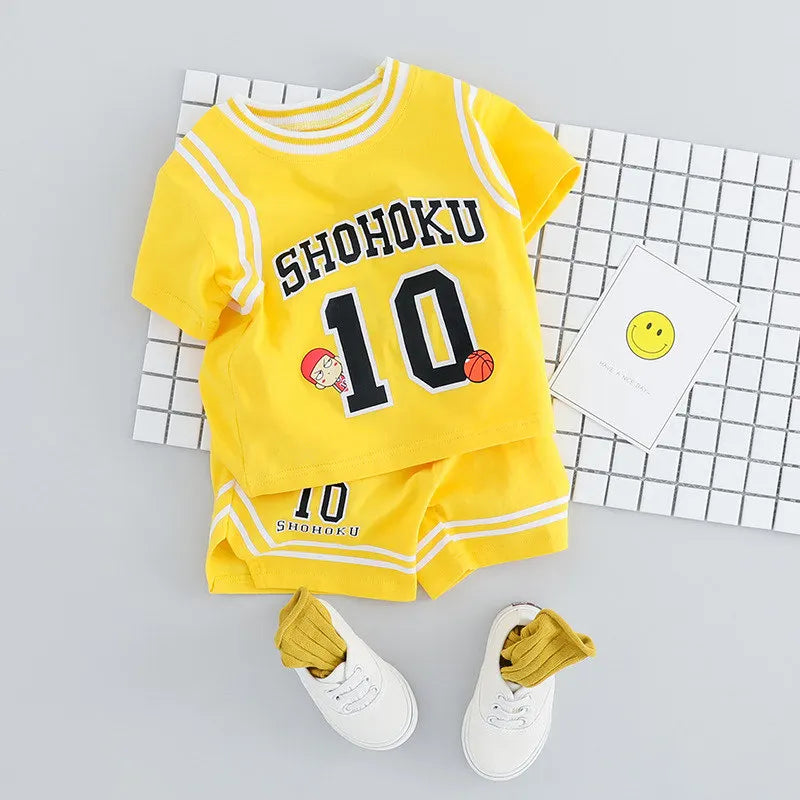 Children Cotton Clothes Baby Boys Sport Set Sport BasketBall O-Neck T-shirt Shorts 2Pcs/sets Infant Fashion Toddler Tracksuits