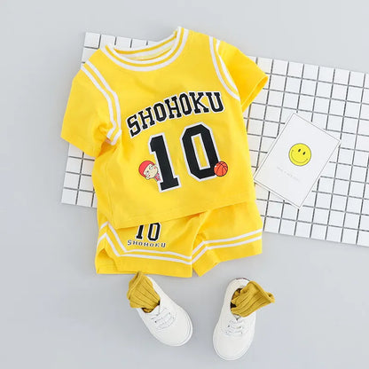 Children Cotton Clothes Baby Boys Sport Set Sport BasketBall O-Neck T-shirt Shorts 2Pcs/sets Infant Fashion Toddler Tracksuits