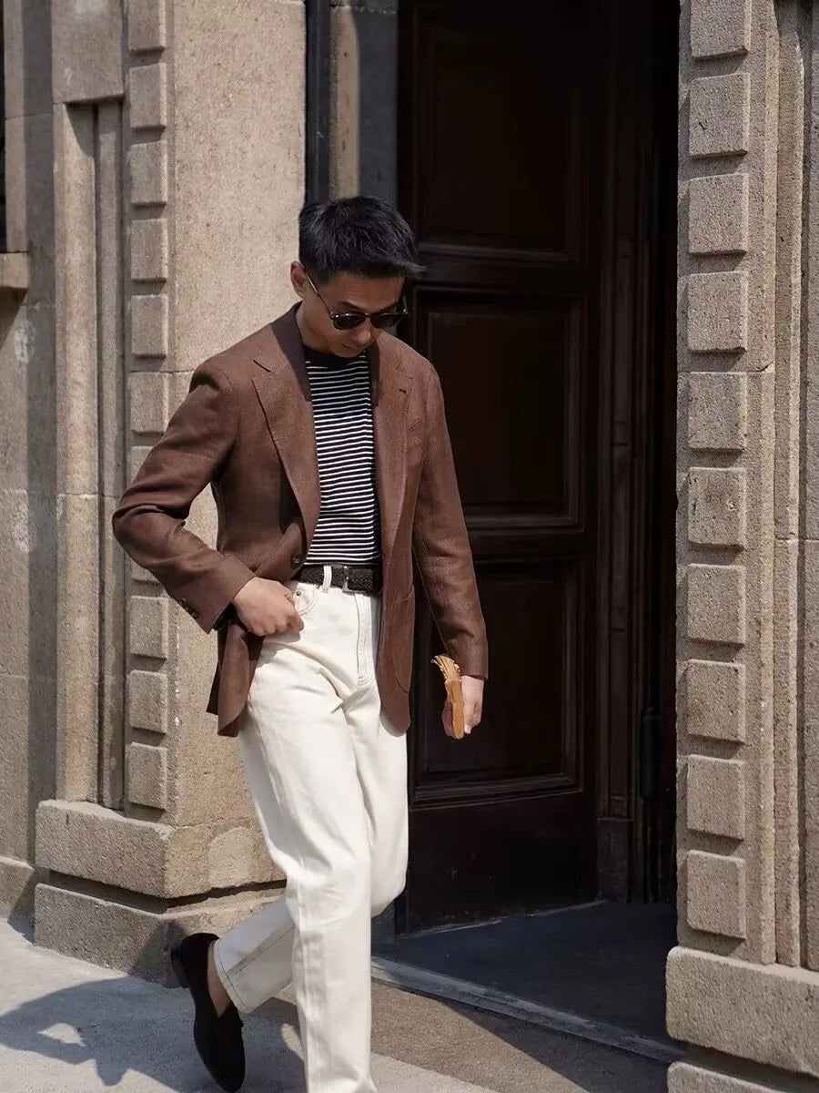 Summer Thin Retro Men's Breathable Linen Small Suit Italian Retro Slim Casual Blazer Trendy