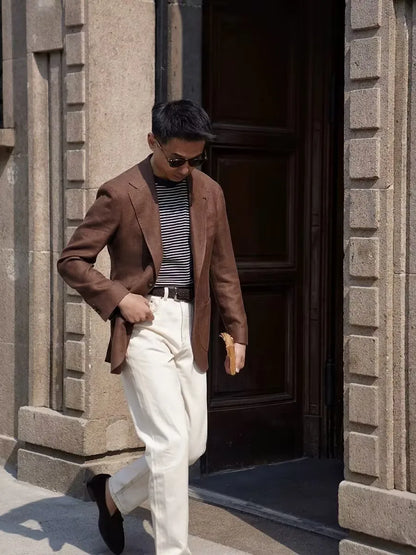 Summer Thin Retro Men's Breathable Linen Small Suit Italian Retro Slim Casual Blazer Trendy