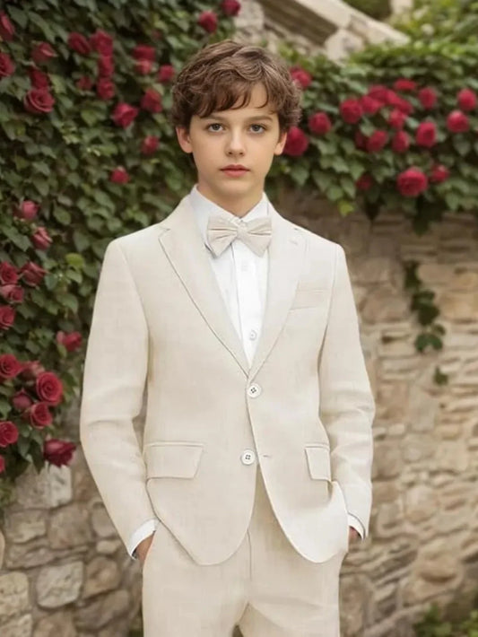 Summer Linen Boys Suits 2 Pieces Jacket Pants Beach Wedding Sets Notched Lapel Breathable Tuxedo Performance Outfit Plus Size