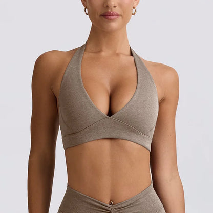 Women's Yoga Suits Camisole Backless Nude Beautiful Back Neck Hanging Bra Flared Pants Fitness Set