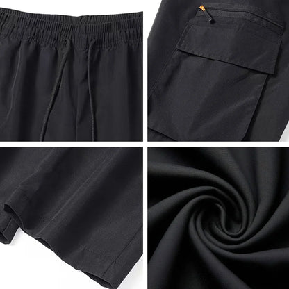 Men's Spring/Summer New Multi-pocket Quick-dry Straight-leg Cargo Pants, Waterproof Fabric with Drawstring Design